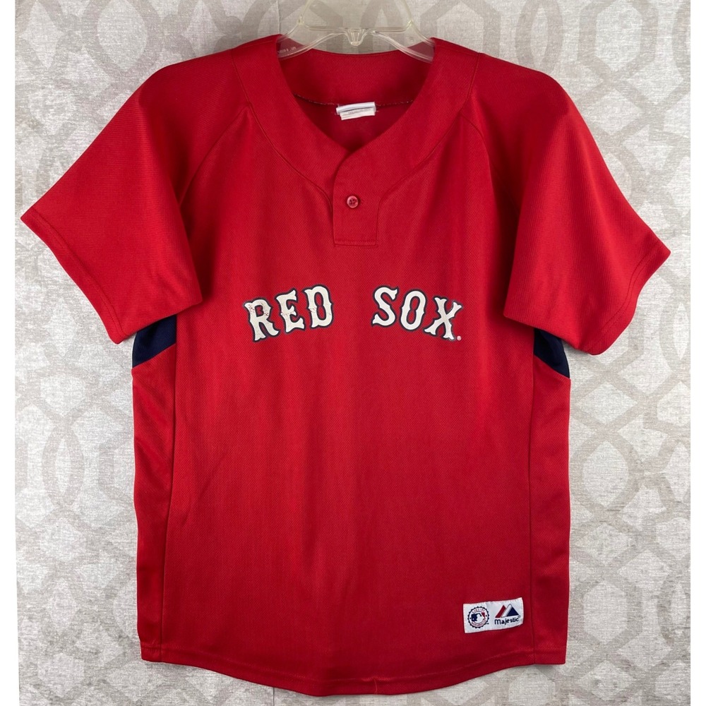 Majestic Red Sox Youth L Red Dustin Pedroia 15 Baseball Jersey Polyester Henley